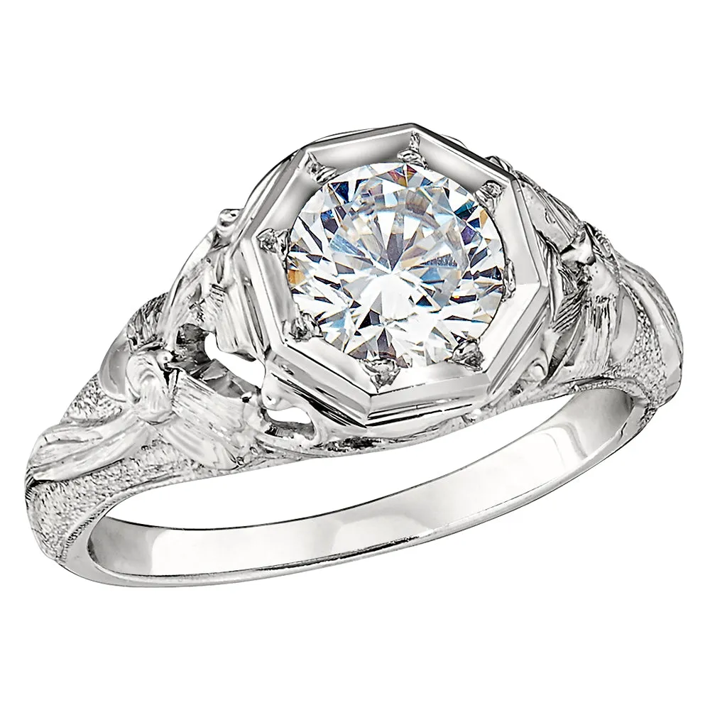 Vintage Style Ribbon Solitaire Engagement Ring