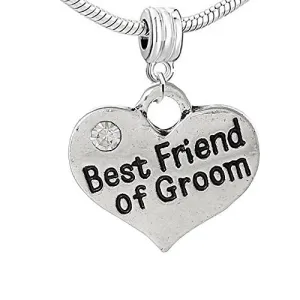 Wedding Best friend of the Groom Heart w/ Crystal Charm  For Snake Chain Bracelet (Best Friend of Groom)