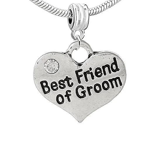 Wedding Best friend of the Groom Heart w/ Crystal Charm  For Snake Chain Bracelet (Best Friend of Groom)