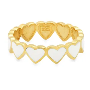WHITE ENAMEL HEARTS RING GOLD