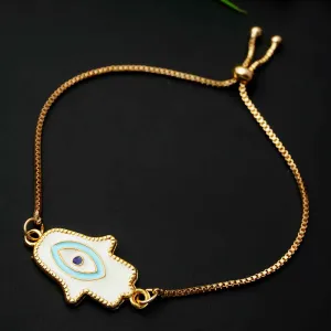 White Hamsa Hand Evil Eye Charm Bracelet