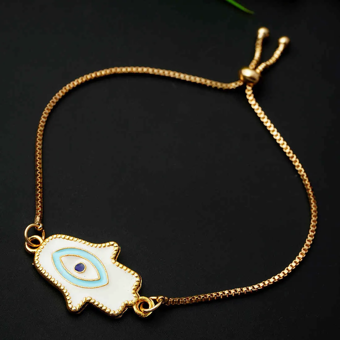 White Hamsa Hand Evil Eye Charm Bracelet