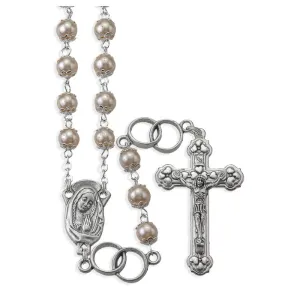 White Pearl Bead Silver Wedding Ring Rosary