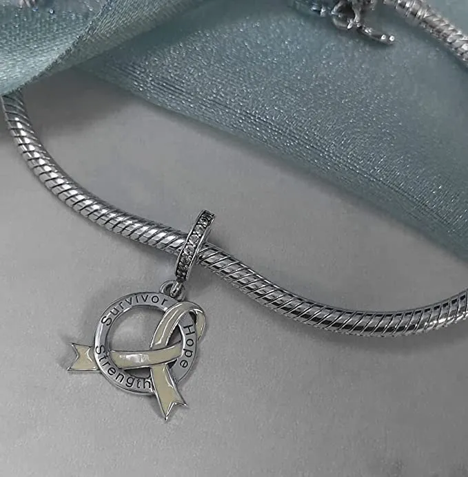 White Ribbon Love Hope Strength Dangle Pendant Charm