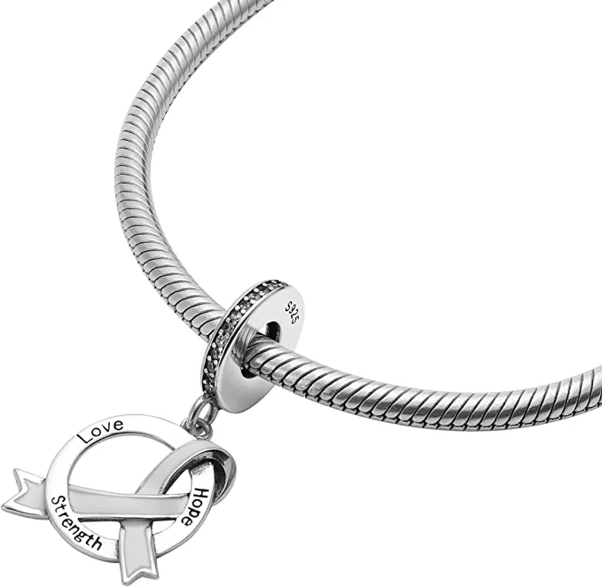 White Ribbon Love Hope Strength Dangle Pendant Charm