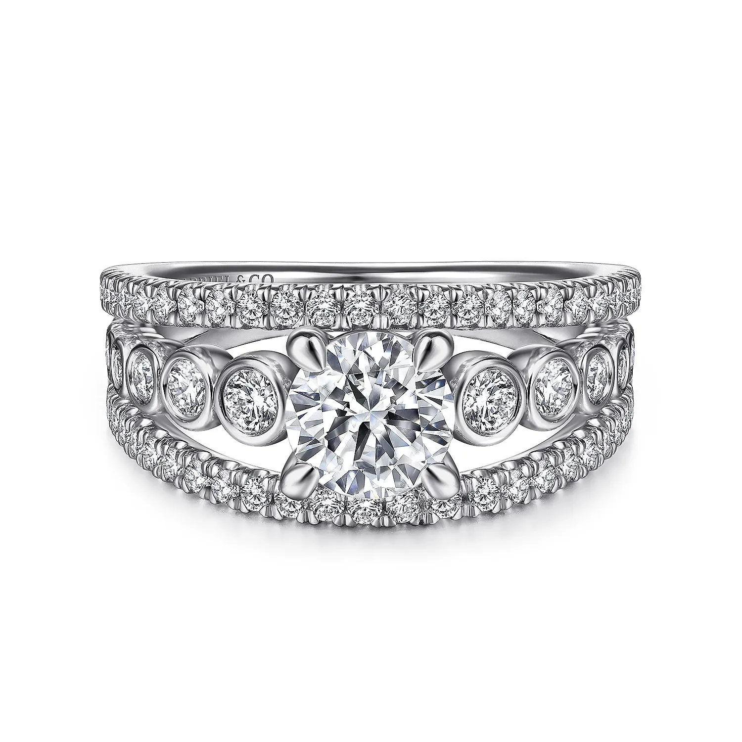 Wide Bezel Detailed Round Diamond Engagement Ring Mounting