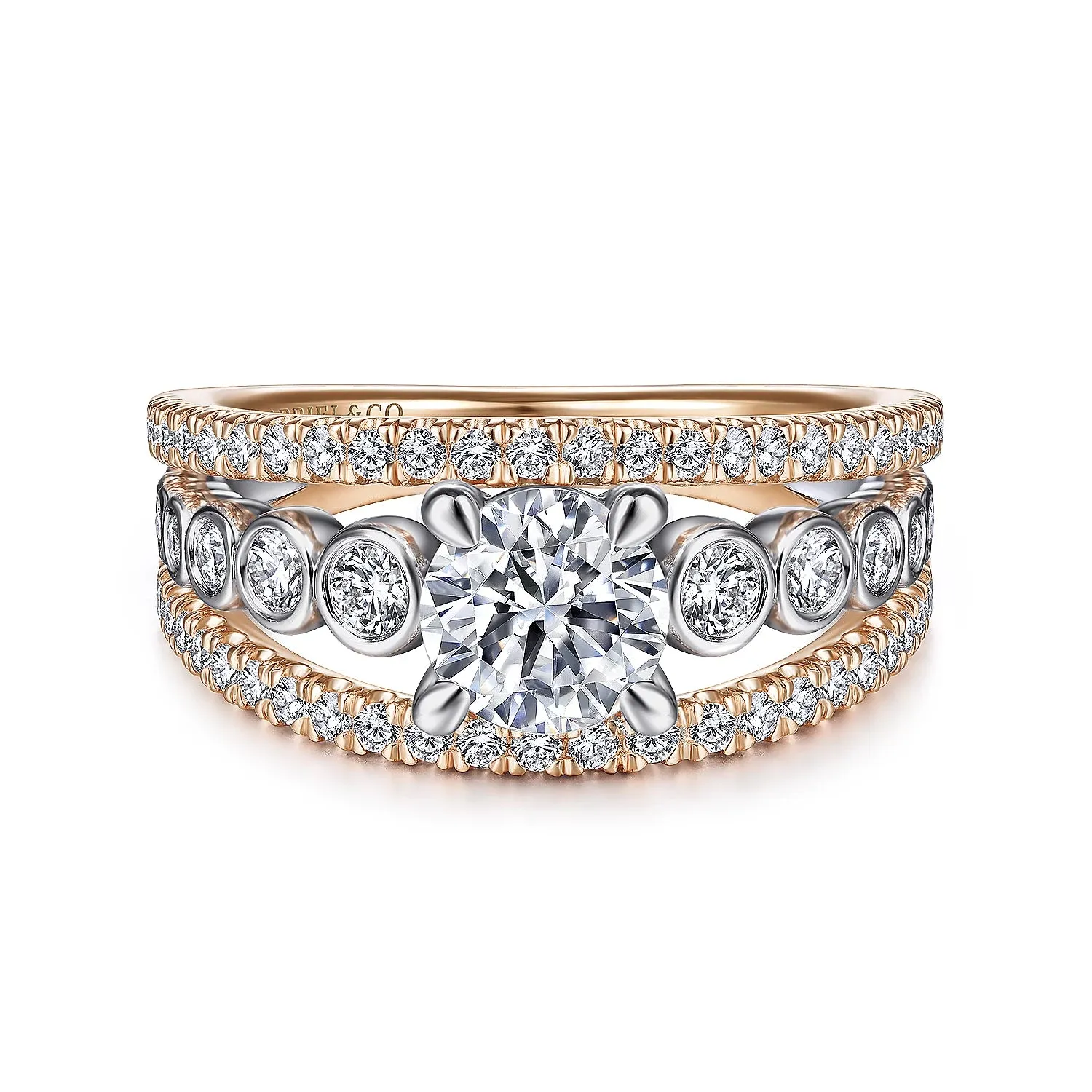 Wide Bezel Detailed Round Diamond Engagement Ring Mounting