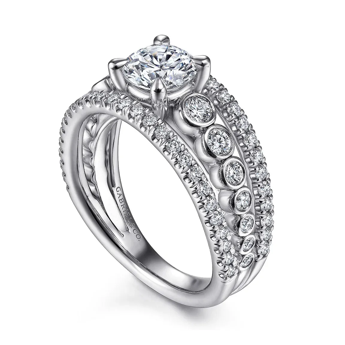 Wide Bezel Detailed Round Diamond Engagement Ring Mounting