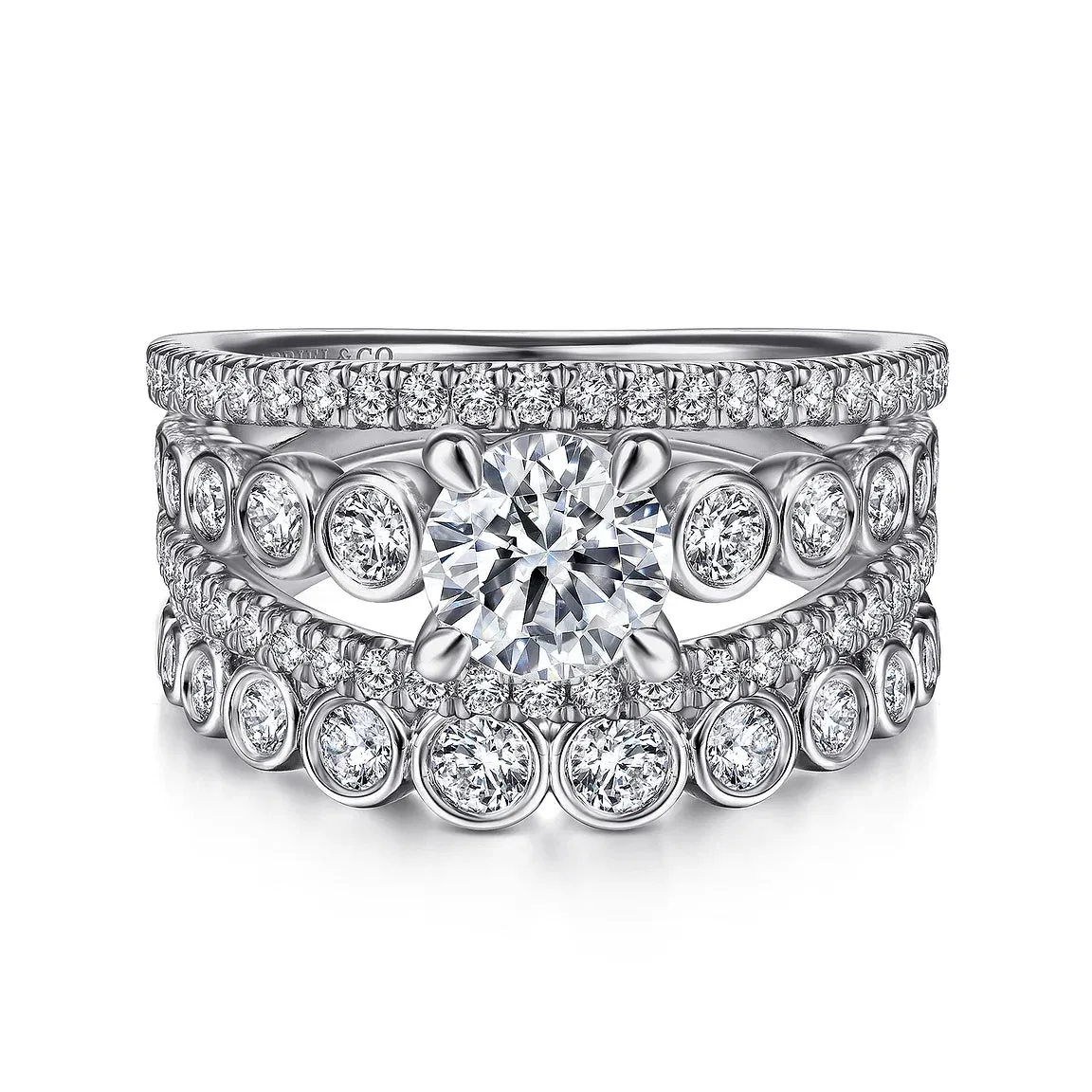 Wide Bezel Detailed Round Diamond Engagement Ring Mounting
