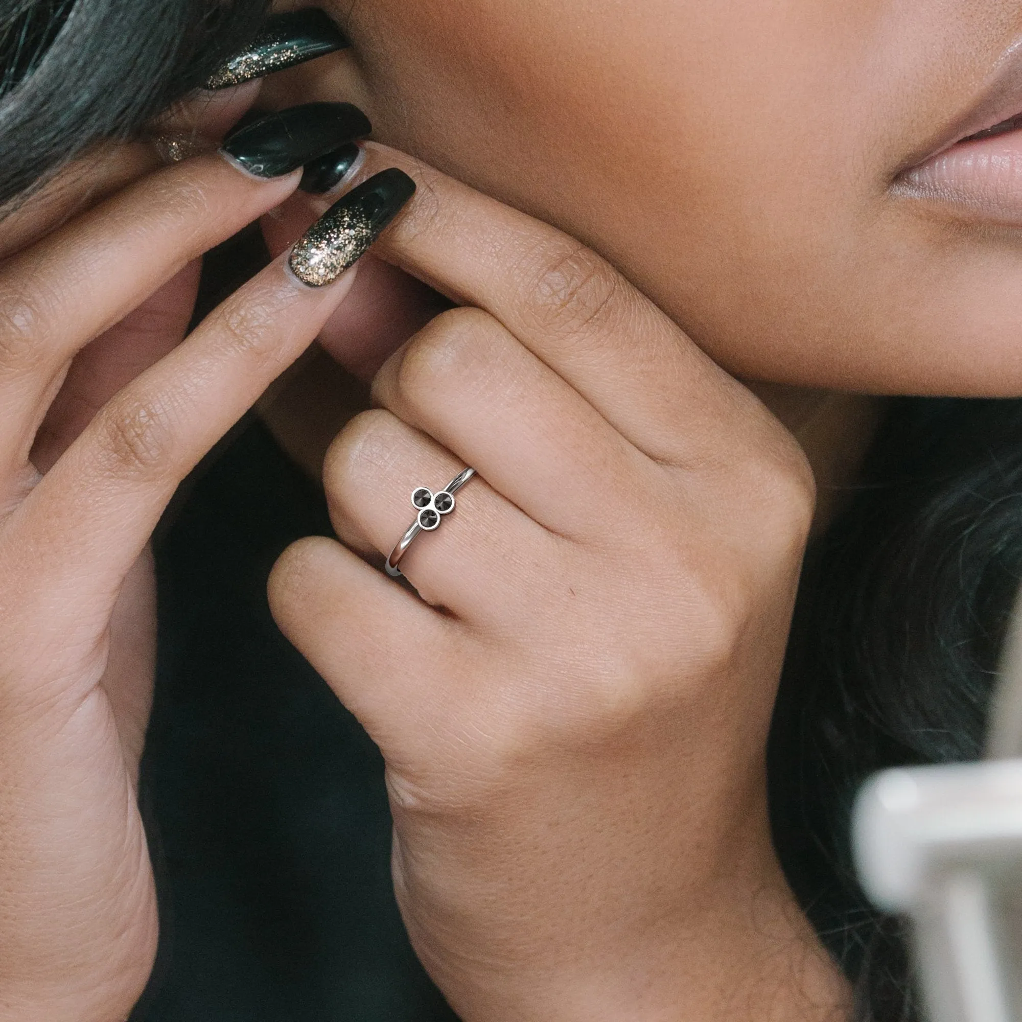 Wild's Triplet Inverted  Natural Black Diamond Ring