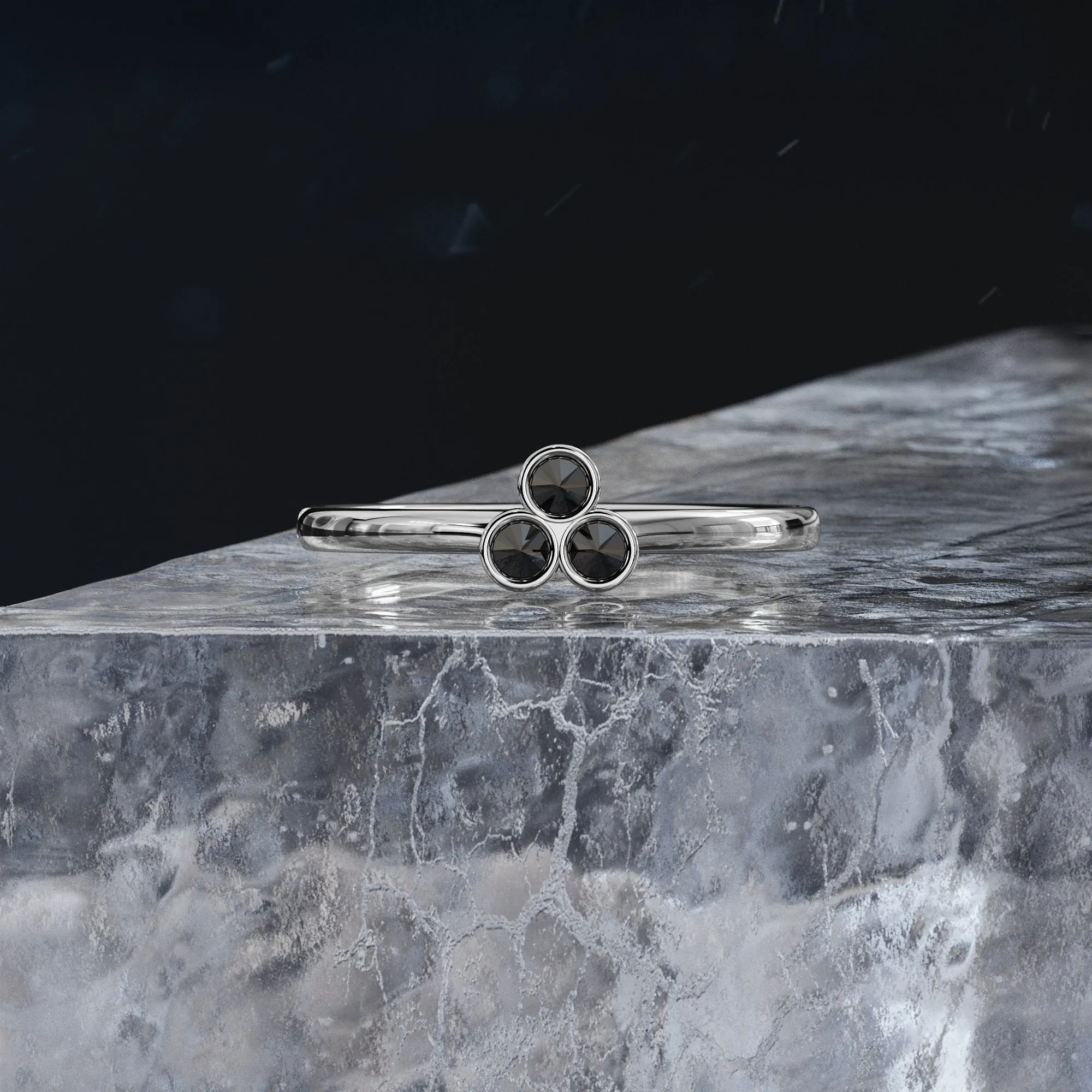 Wild's Triplet Inverted  Natural Black Diamond Ring