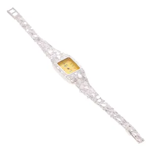Women's 925 Sterling Silver Nugget Link Geneve Diamond Wrist Watch 7.5-8" 28gram