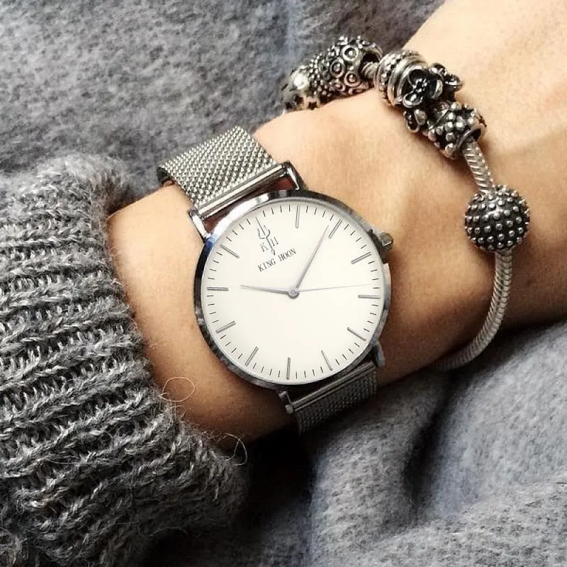 Women's Round Leather Wrist Watches