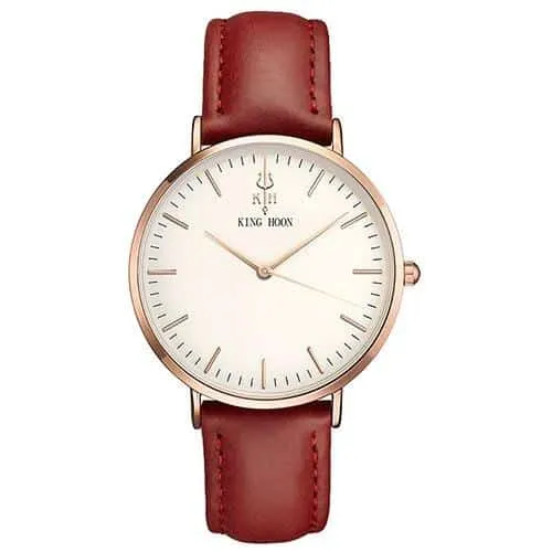 Women's Round Leather Wrist Watches