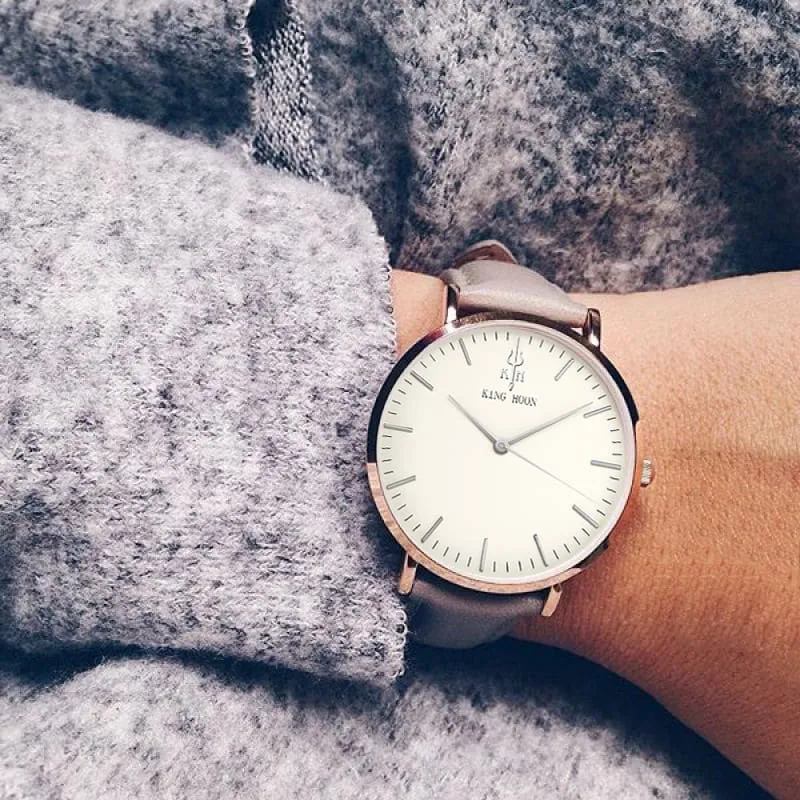 Women's Round Leather Wrist Watches