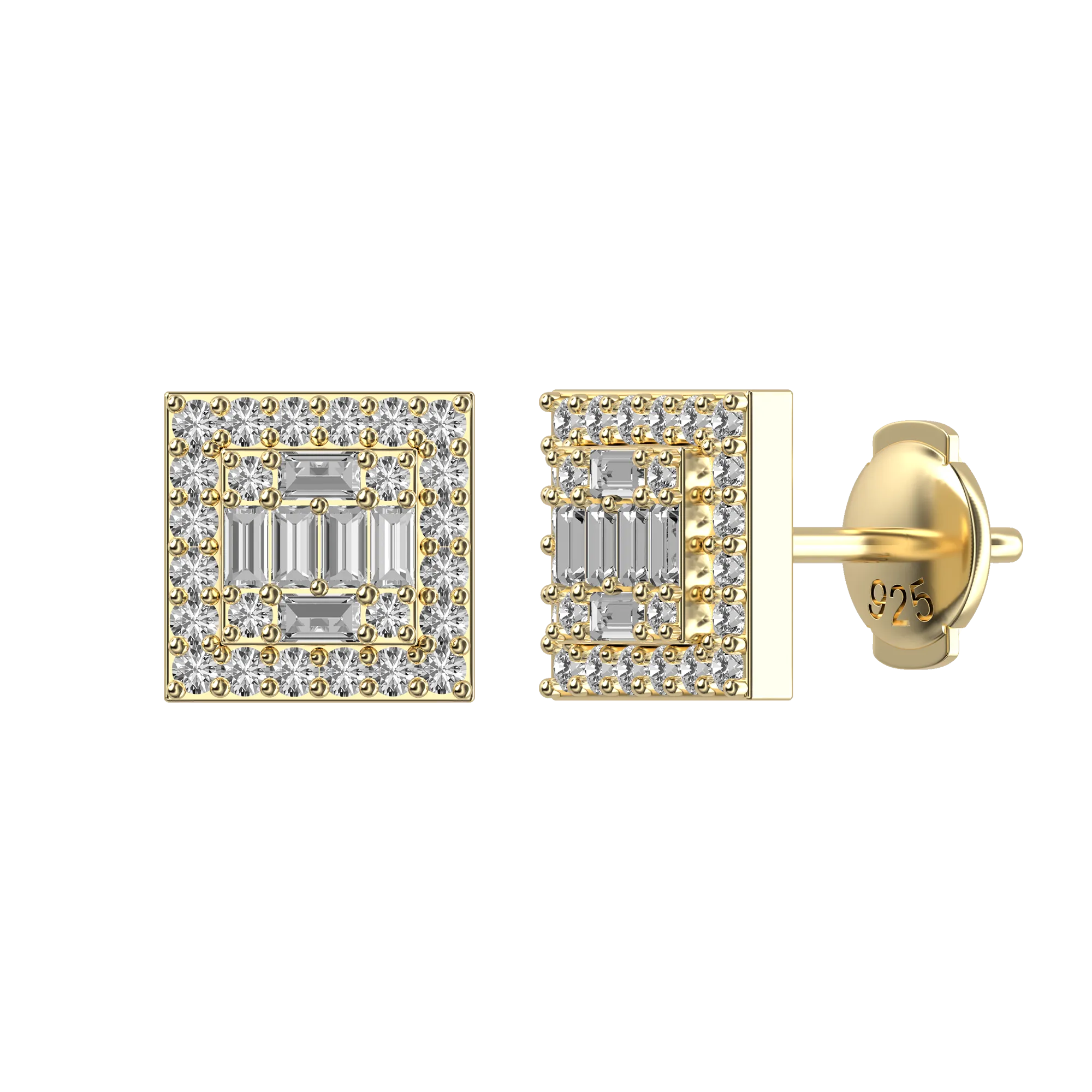 Women's Square Baguette Mix Halo Stud Earrings - Pair