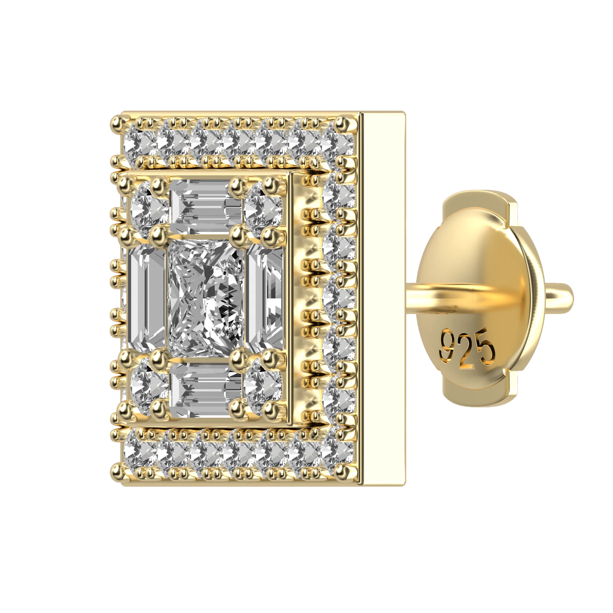 Women's Square Baguette Mix Halo Stud Earrings - Pair