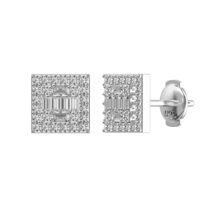 Women's Square Baguette Mix Halo Stud Earrings - Pair
