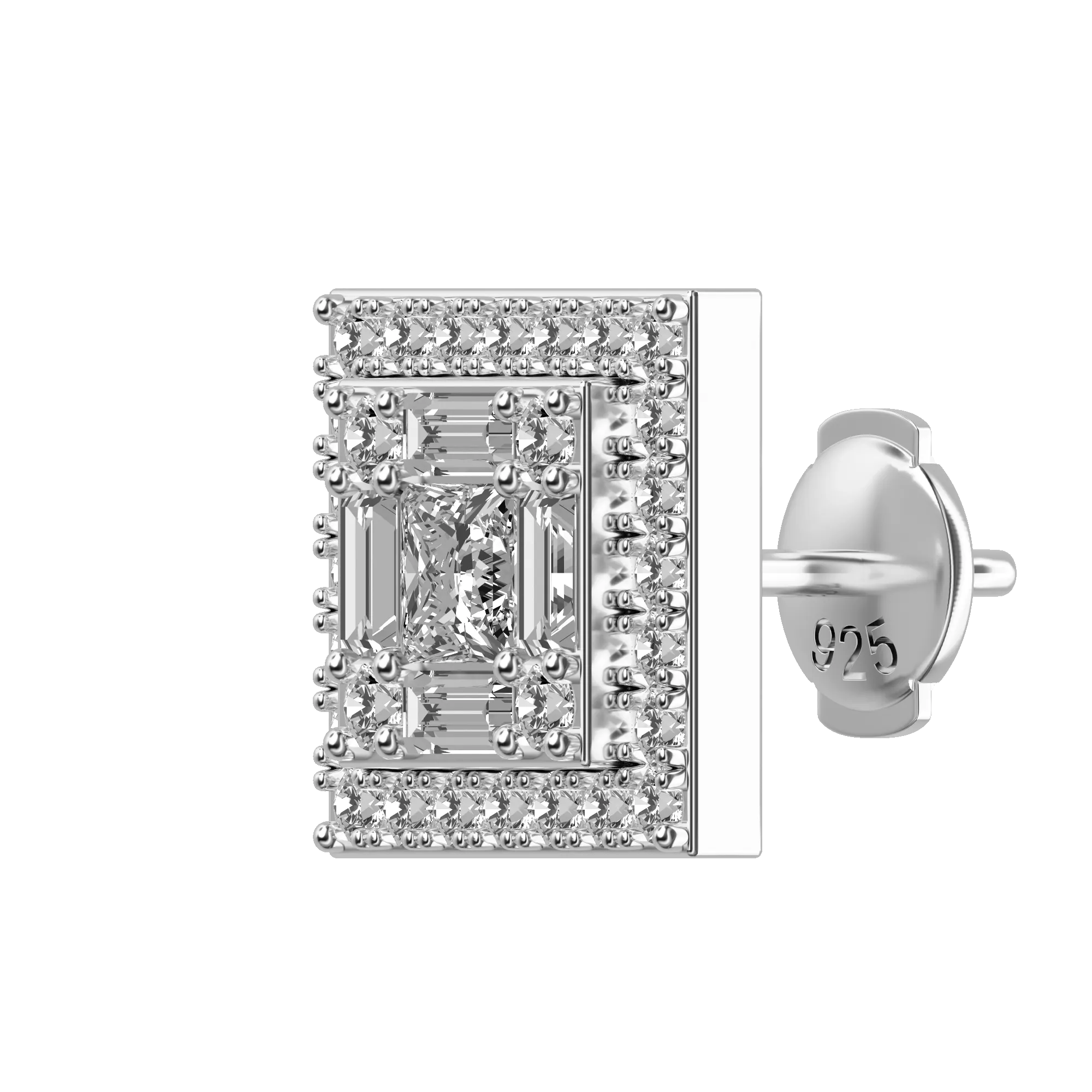 Women's Square Baguette Mix Halo Stud Earrings - Pair