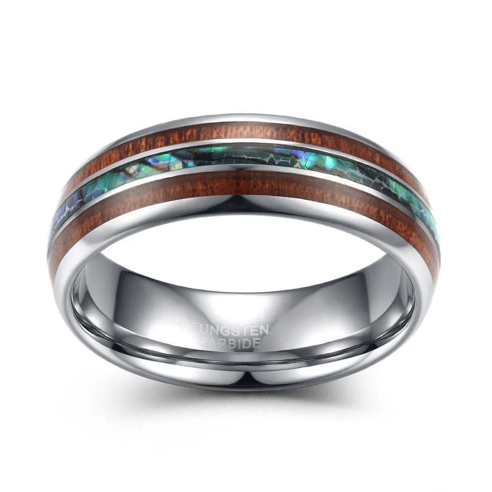Wood & Abalone Shell Men's Tungsten Carbide Wedding Band