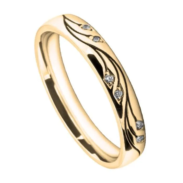 Yellow Gold Blossom And Diamond Wedding Ring