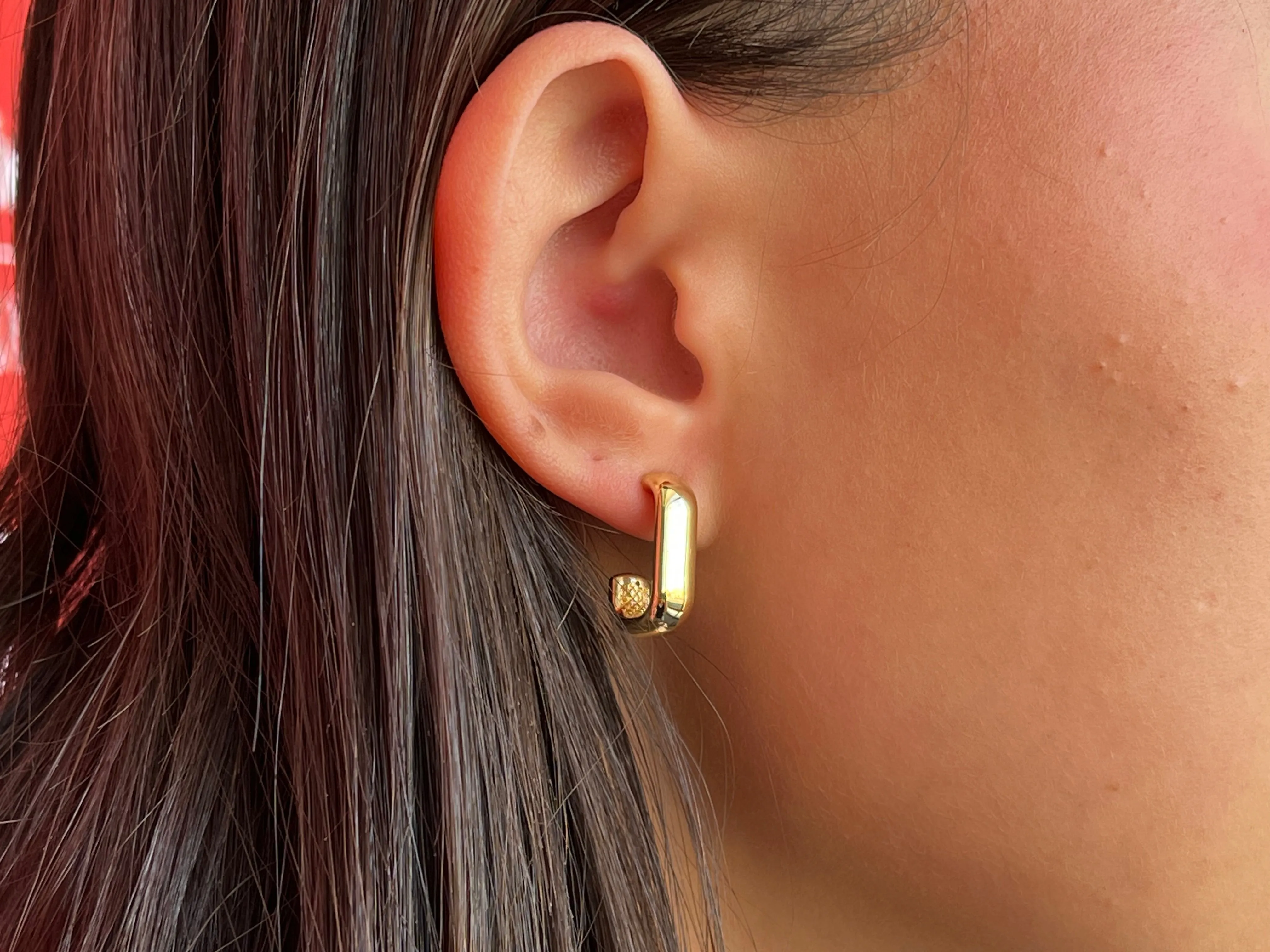 Yellow Gold Rectangle Hoop Earrings