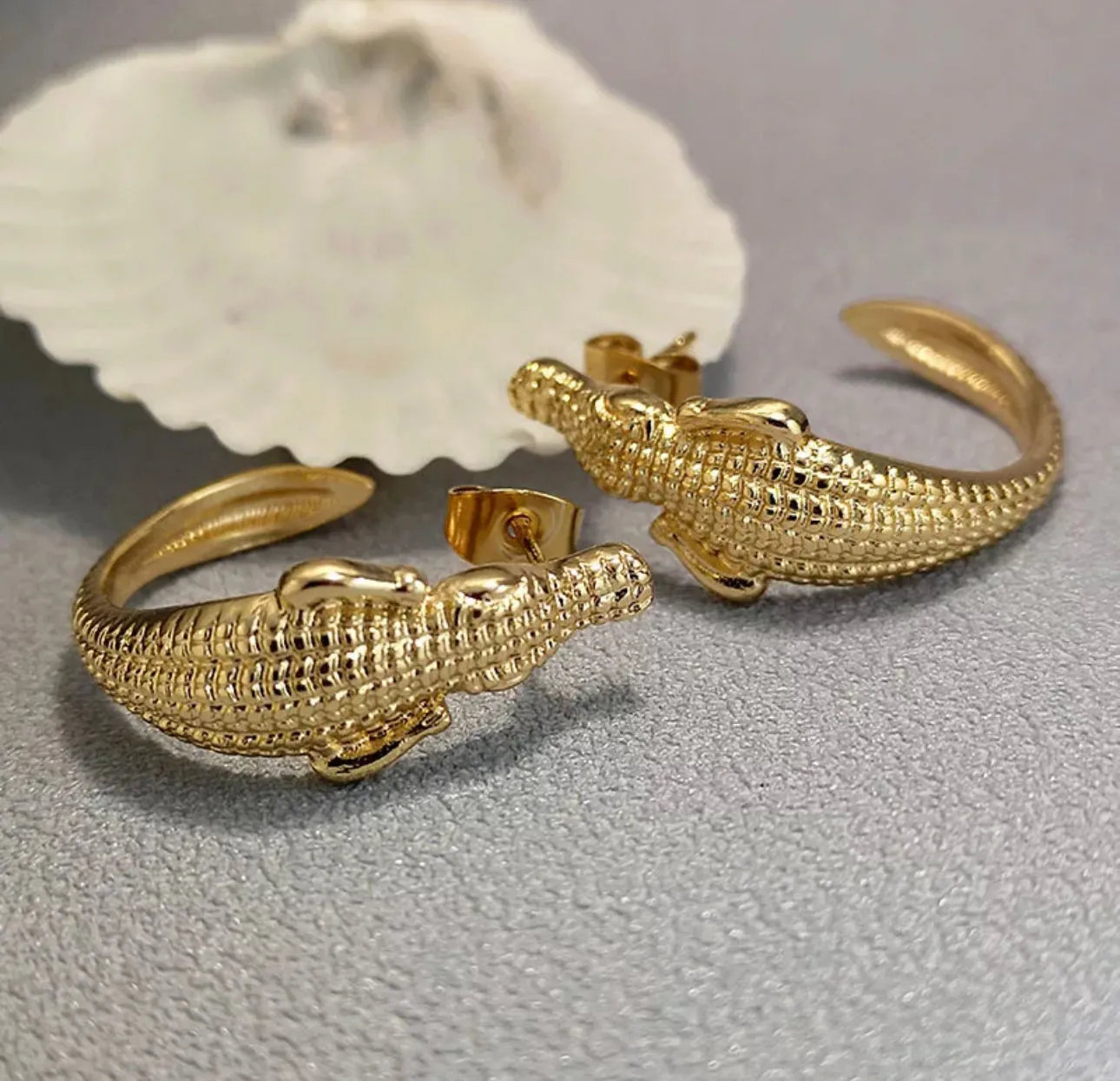 Yellow or Silver Plated Gator 1/2" Hoop Earrings 200-07 | Erika Williner Designs