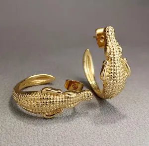 Yellow or Silver Plated Gator 1/2" Hoop Earrings 200-07 | Erika Williner Designs