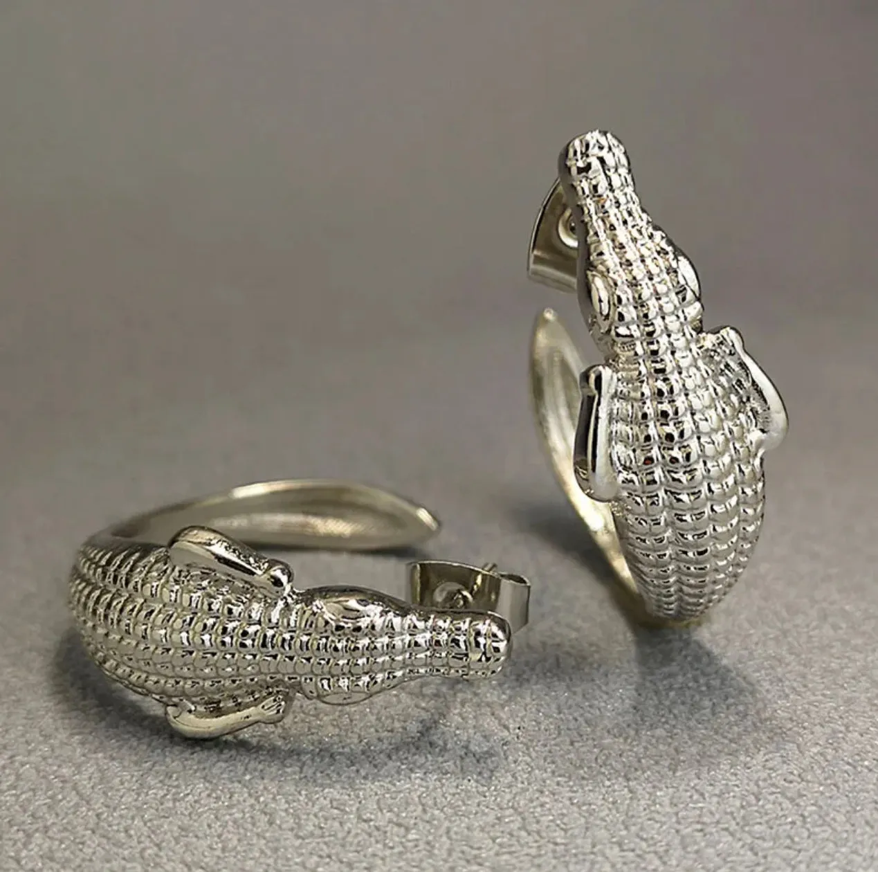 Yellow or Silver Plated Gator 1/2" Hoop Earrings 200-07 | Erika Williner Designs