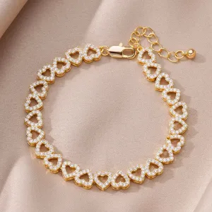 Zircon Heart Bracelets For Women Stainless Steel Gold Color Heart Charm Bracelet Luxury Wedding Jewelry