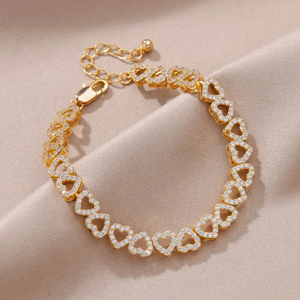 Zircon Heart Bracelets For Women Stainless Steel Gold Color Heart Charm Bracelet Luxury Wedding Jewelry