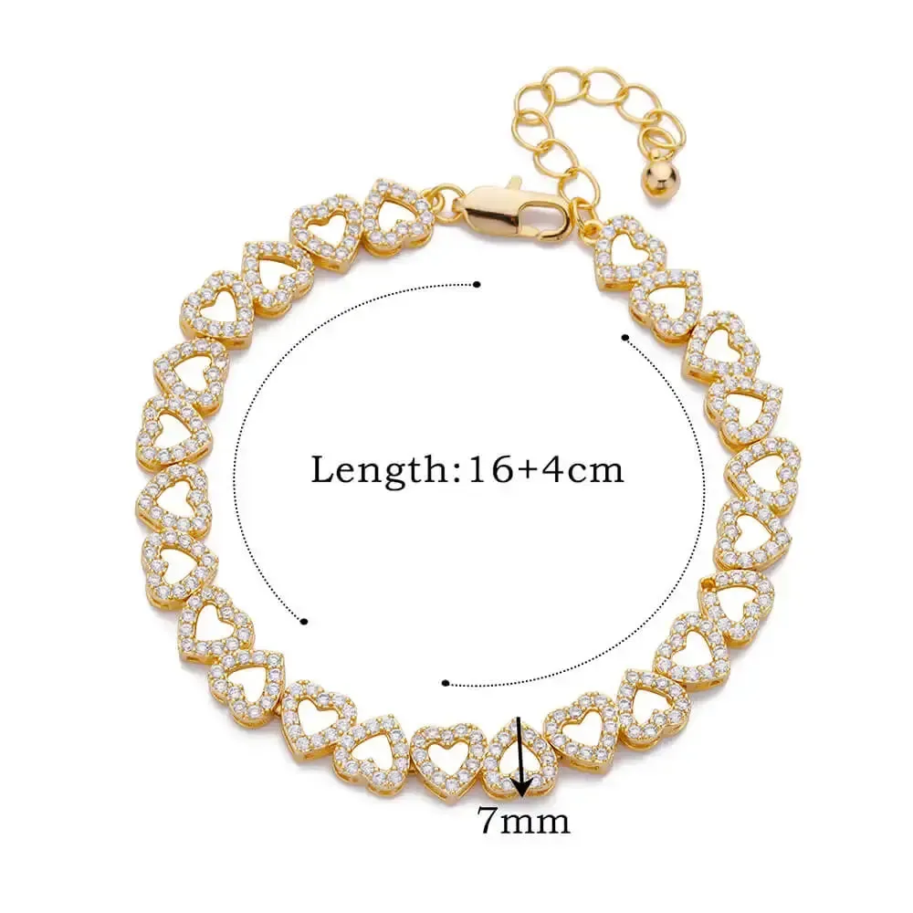 Zircon Heart Bracelets For Women Stainless Steel Gold Color Heart Charm Bracelet Luxury Wedding Jewelry