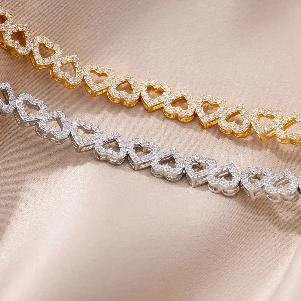 Zircon Heart Bracelets For Women Stainless Steel Gold Color Heart Charm Bracelet Luxury Wedding Jewelry