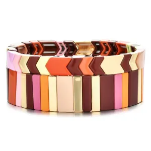 ZMZY Spring Set Bracelete Pink Rainbow Bracelet Women Enamel Tile Bracelet Colorful Boho Summer Beach Fashion Jewelry Gift
