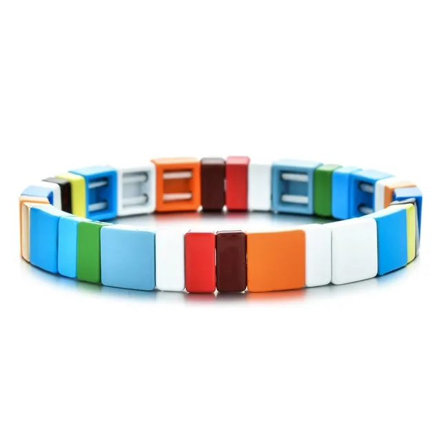 ZMZY Spring Set Bracelete Pink Rainbow Bracelet Women Enamel Tile Bracelet Colorful Boho Summer Beach Fashion Jewelry Gift