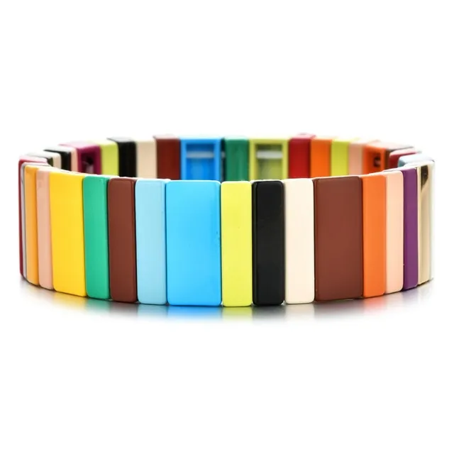 ZMZY Spring Set Bracelete Pink Rainbow Bracelet Women Enamel Tile Bracelet Colorful Boho Summer Beach Fashion Jewelry Gift