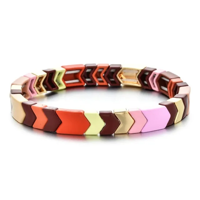 ZMZY Spring Set Bracelete Pink Rainbow Bracelet Women Enamel Tile Bracelet Colorful Boho Summer Beach Fashion Jewelry Gift