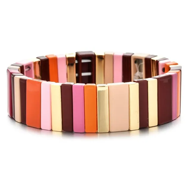 ZMZY Spring Set Bracelete Pink Rainbow Bracelet Women Enamel Tile Bracelet Colorful Boho Summer Beach Fashion Jewelry Gift