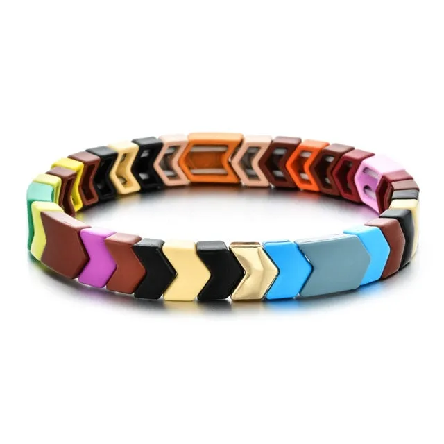 ZMZY Spring Set Bracelete Pink Rainbow Bracelet Women Enamel Tile Bracelet Colorful Boho Summer Beach Fashion Jewelry Gift