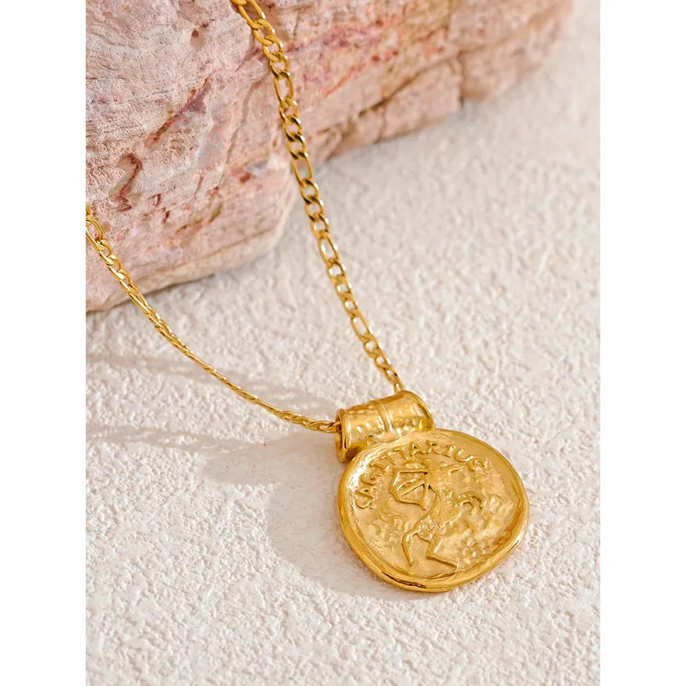 Zodiac Sign Medallion Pendant Necklaces