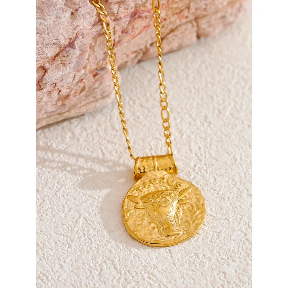 Zodiac Sign Medallion Pendant Necklaces