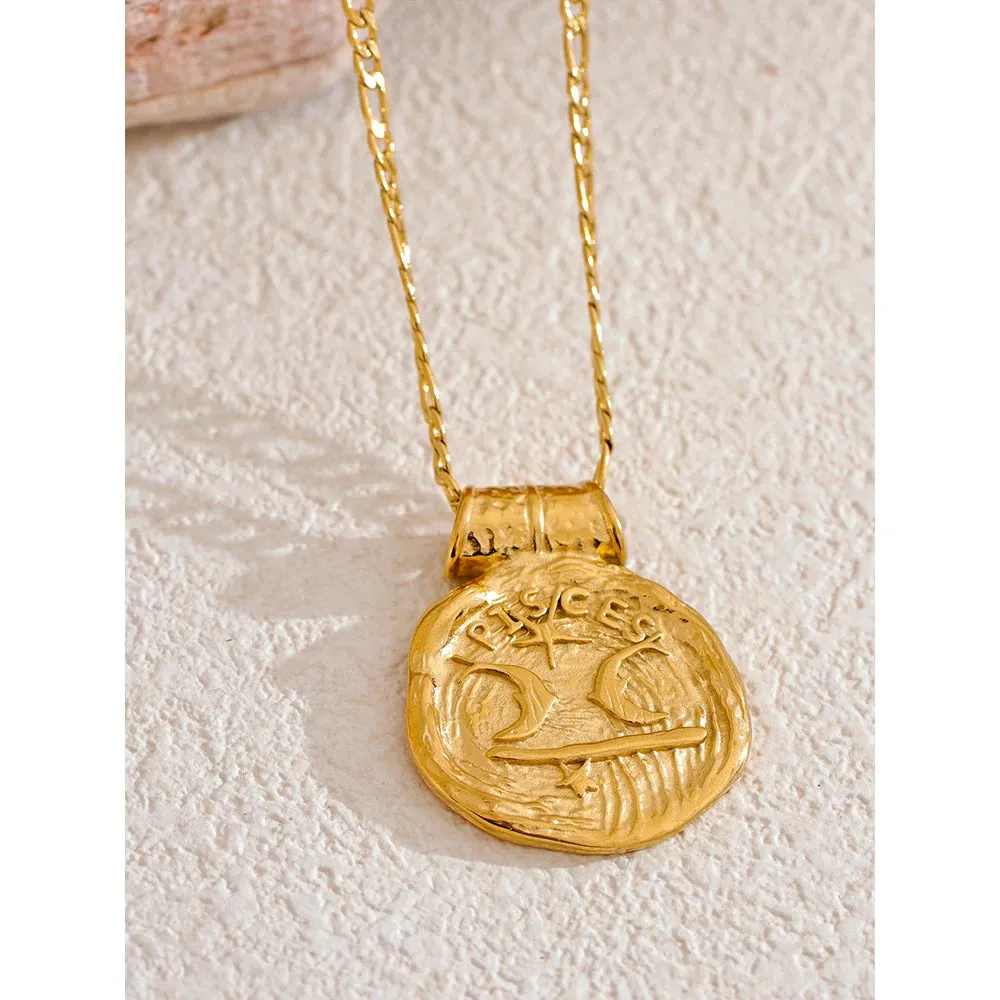 Zodiac Sign Medallion Pendant Necklaces