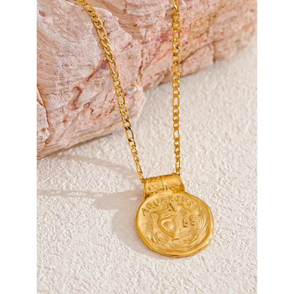 Zodiac Sign Medallion Pendant Necklaces