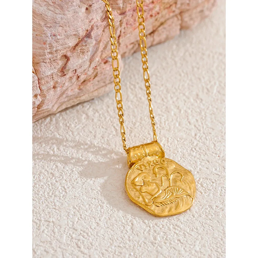 Zodiac Sign Medallion Pendant Necklaces