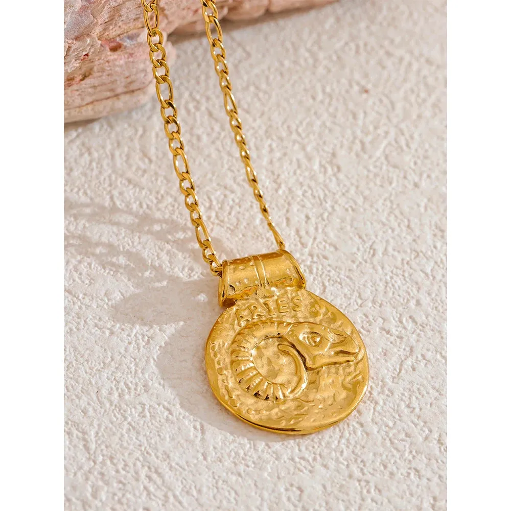 Zodiac Sign Medallion Pendant Necklaces