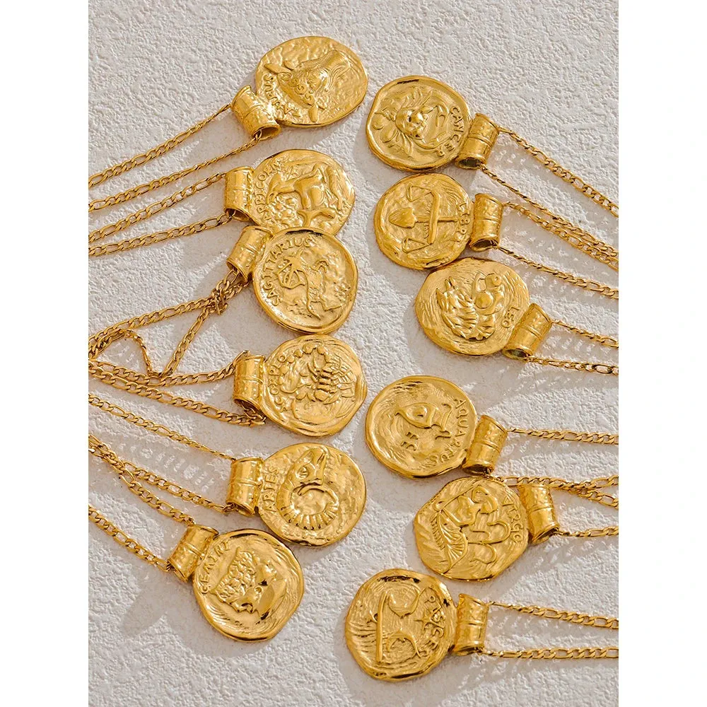 Zodiac Sign Medallion Pendant Necklaces