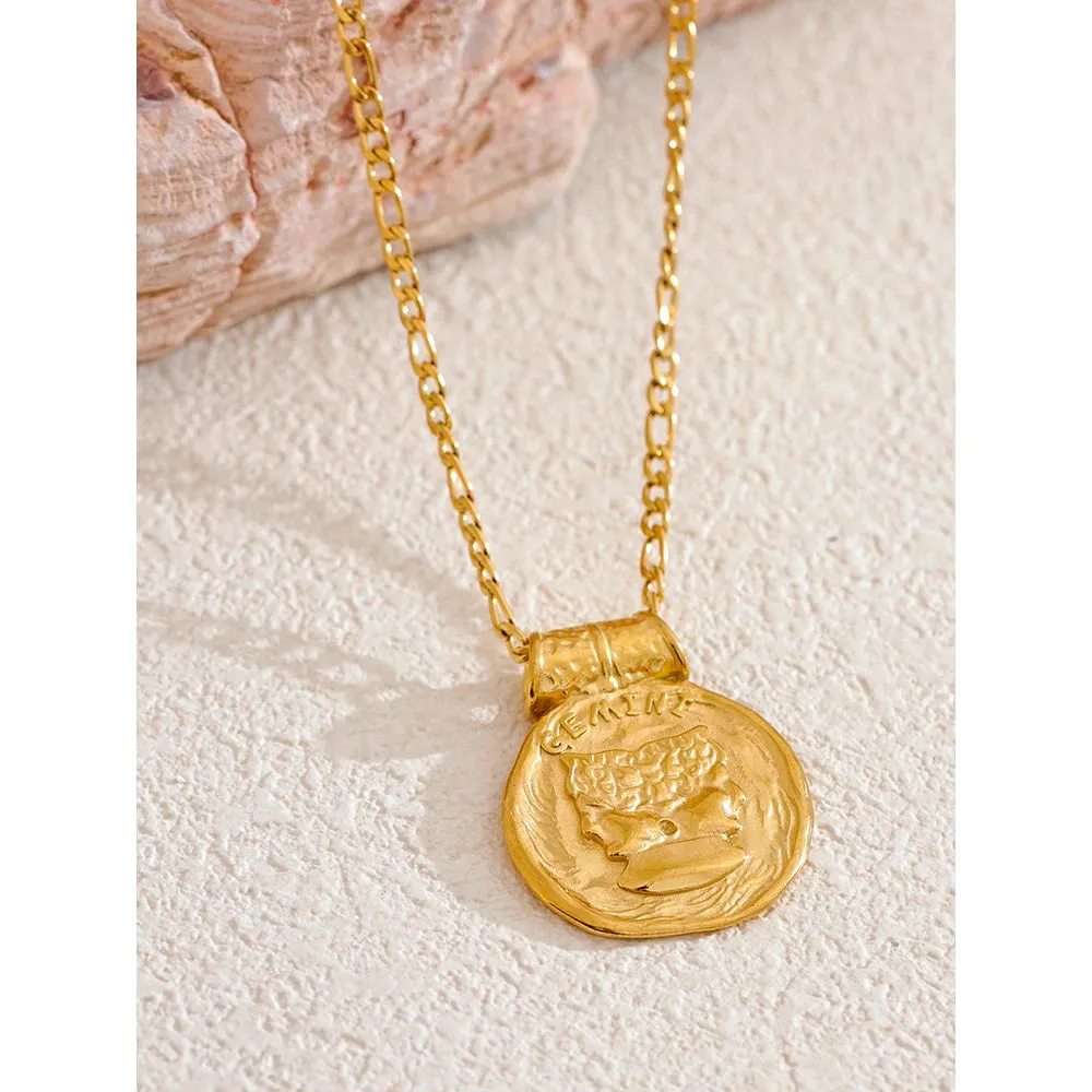 Zodiac Sign Medallion Pendant Necklaces