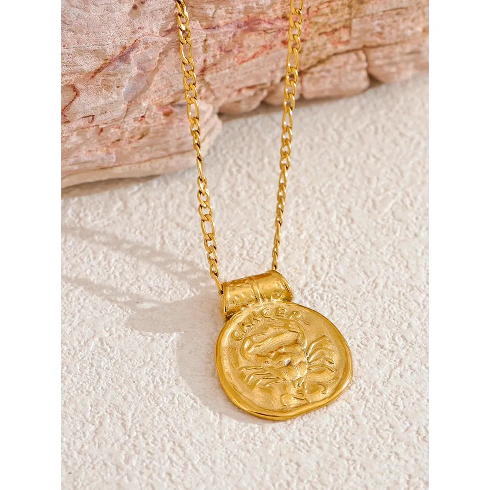 Zodiac Sign Medallion Pendant Necklaces