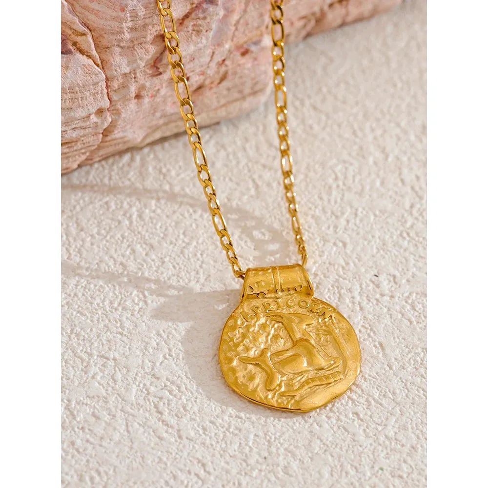 Zodiac Sign Medallion Pendant Necklaces